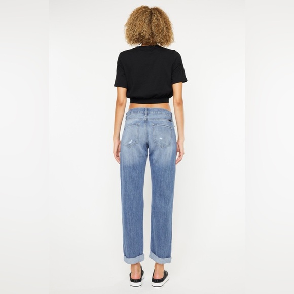 Kancan Mid Rise Distressed Straight Jeans - Picture 2 of 6